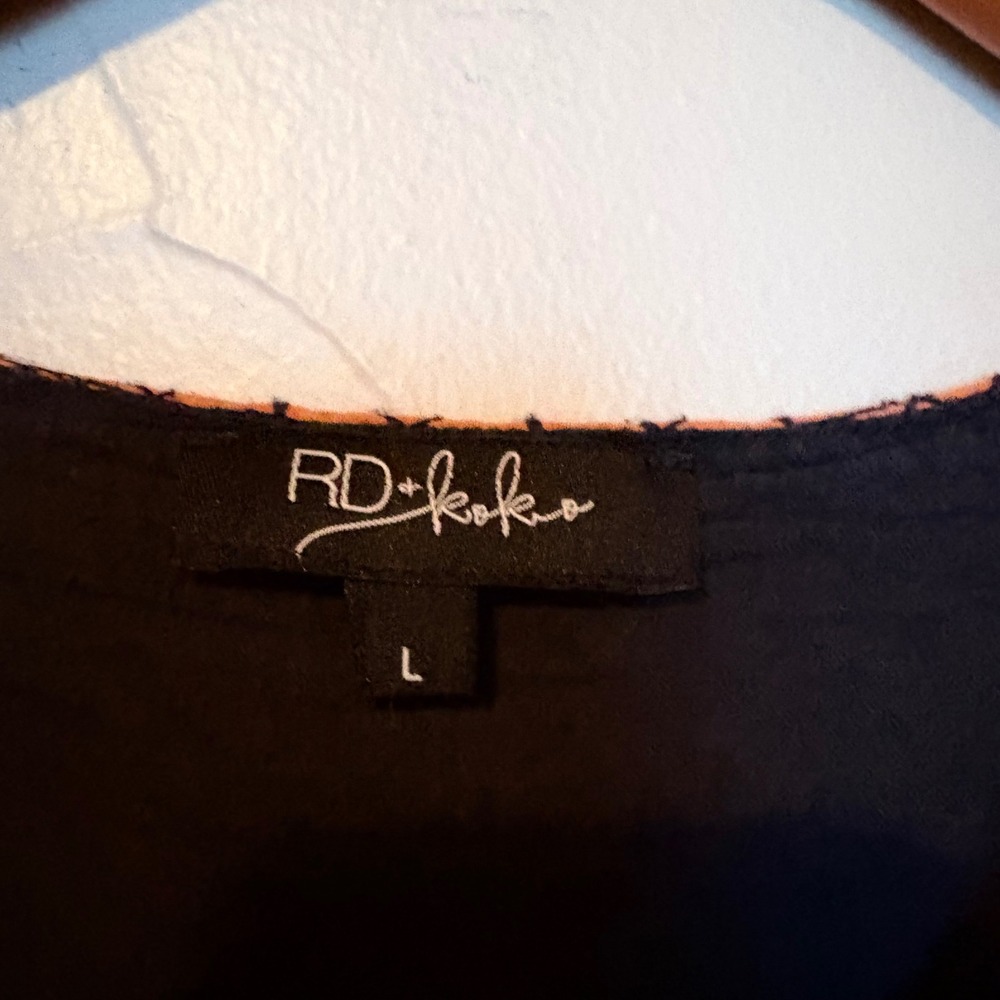 RD + Koko Women Navy Blue Floral Boho Peplum Peasant Top Embroidered V-Neck L - Picture 4 of 8